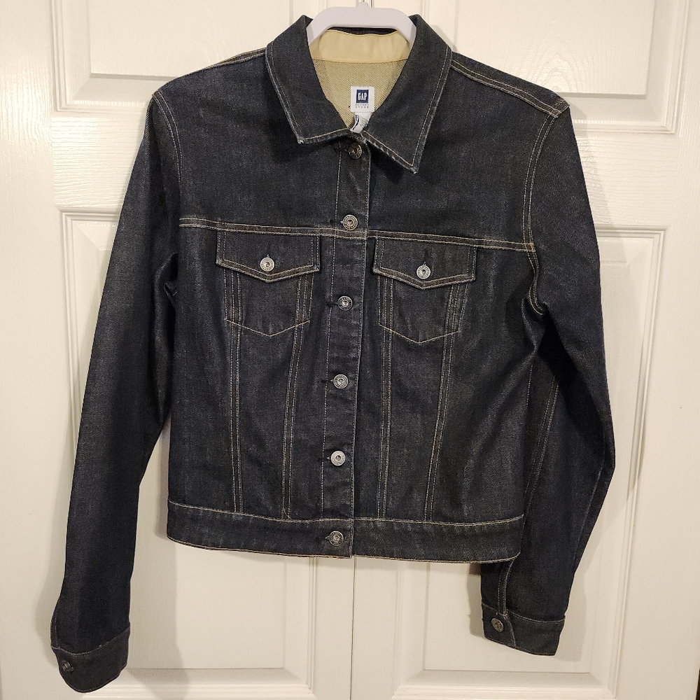 VINTAGE GAP FACTORY '01 STRETCH DENIM TRUCKER JAN JACKET DARK WASH WOMENS M NWOT